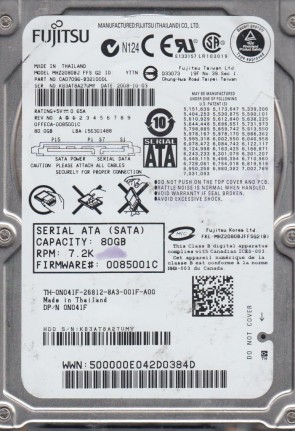 MHZ2080BJ FFS G2 Fujitsu 80GB SATA 2.5 Inch Hard Drive